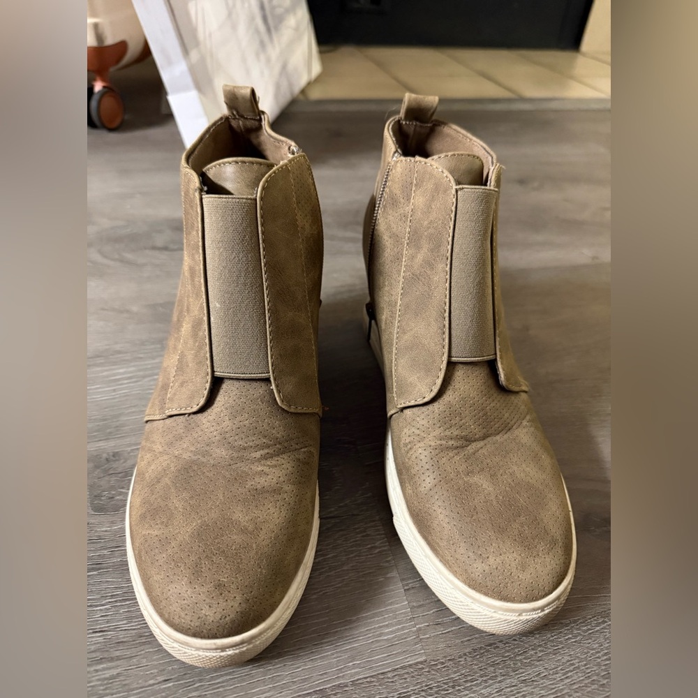 Tan Wedge Ankle Boots - Picture 3 of 4